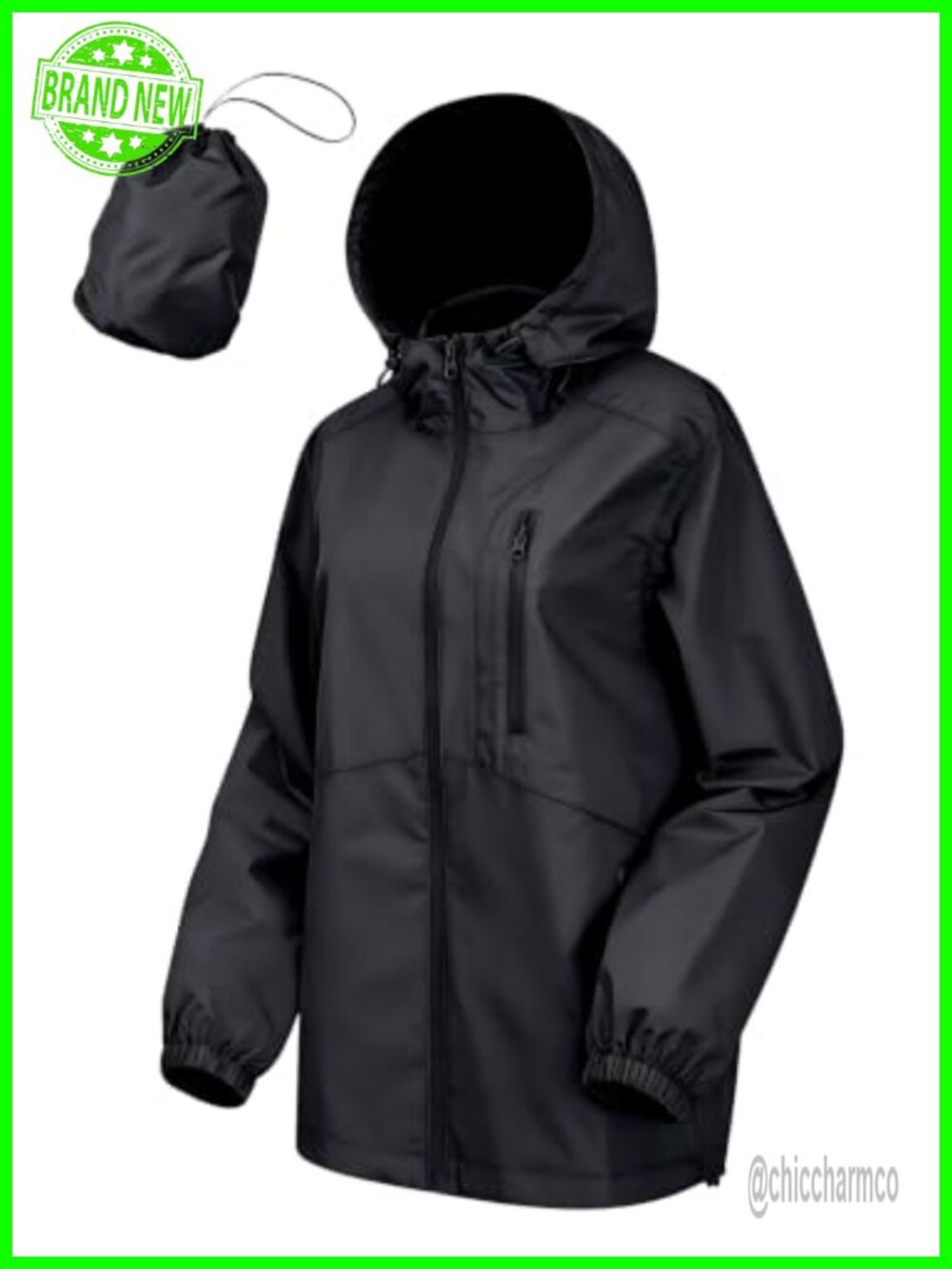 CRIPOM Waterproof Lightweight Hooded Rain Jacket Women Long Sleeve Solid